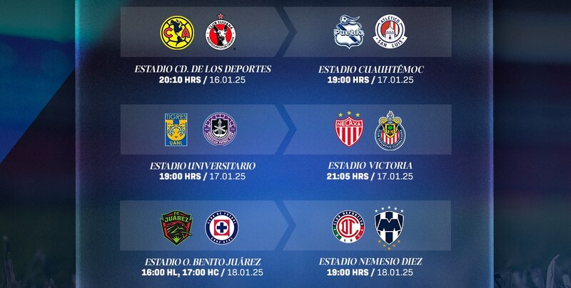 Partidos, fechas, horarios oficiales de la jornada 2 del Clausura 2025 de la Liga MX, futbol mexicano de primera división.