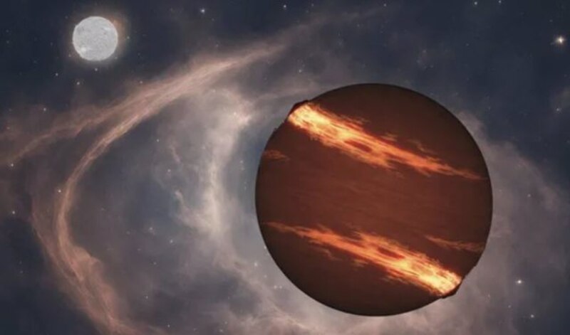 Un planeta gaseoso gigante con dos lunas