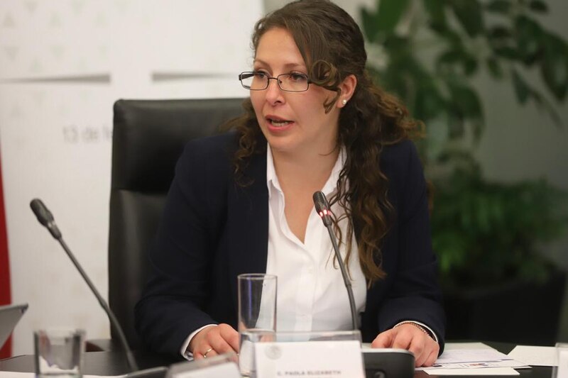 La Ministra de Educación, María Victoria Angulo, habla durante una rueda de prensa.