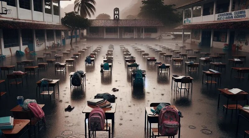 Lluvia en el patio de una escuela