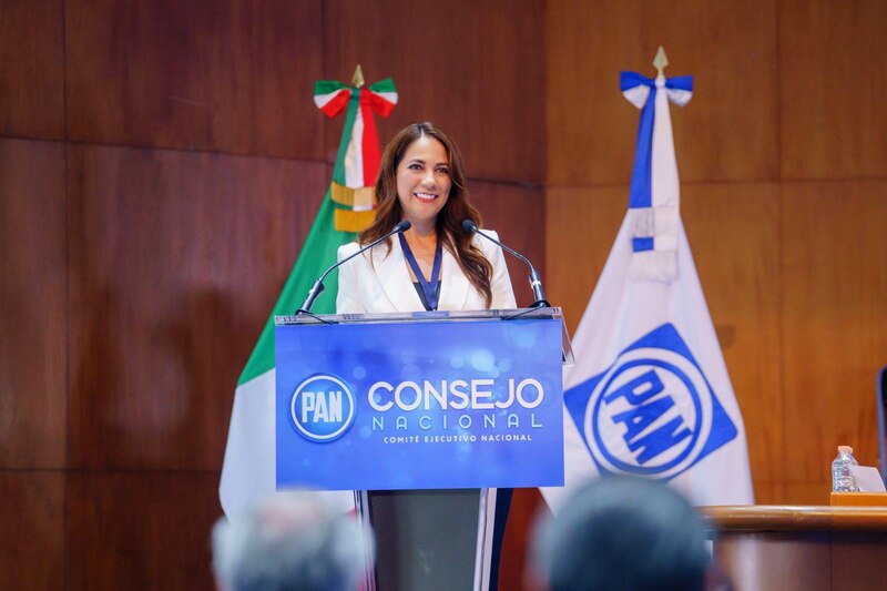 La presidenta del PAN, Marko Cortés, durante un discurso ante el Consejo Nacional del partido.