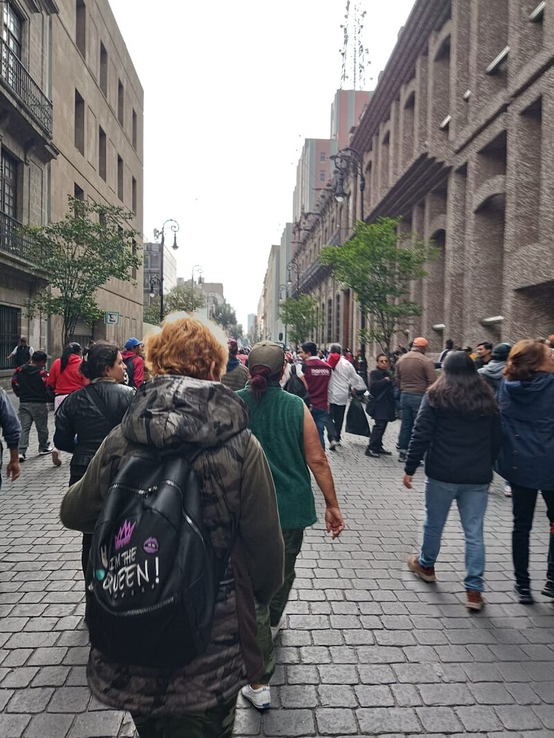 Multitud de personas marchando por una calle de la ciudad.