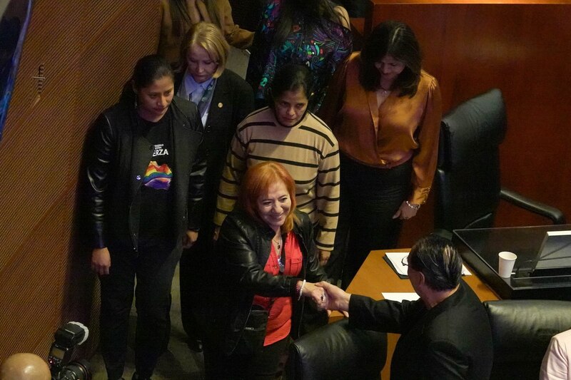 Llegada de Rosario Piedra Ibarra, para tomar protesta después de ser reelegida como titular de la Comisión Nacional de los Derechos Humanos durante la Sesión de la Cámara de Senadores.