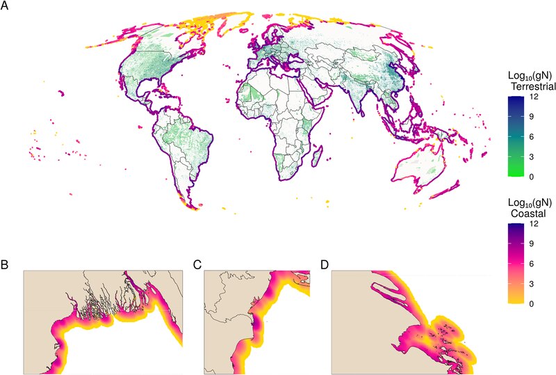 Distribución de la riqueza de especies de mamíferos terrestres y costeros en el mundo.