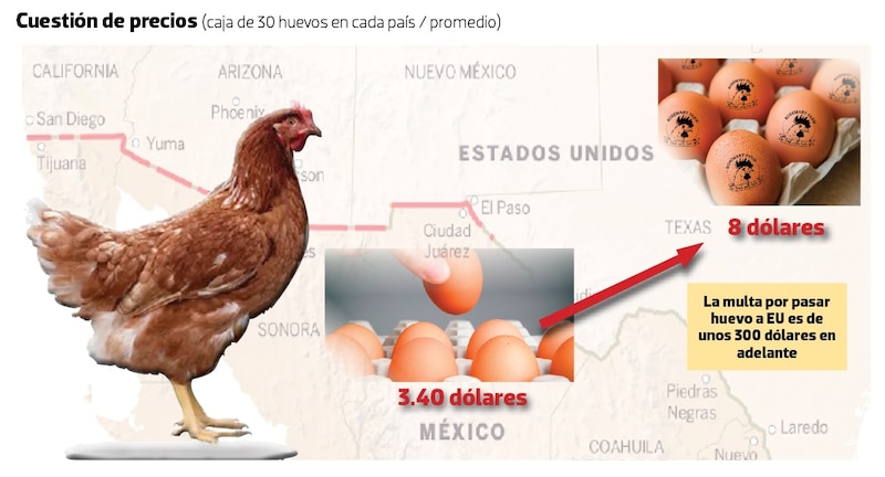 El precio de los huevos en la frontera entre México y Estados Unidos