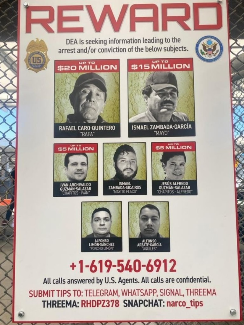 Cartel de recompensa de la DEA por los líderes del Cartel de Sinaloa