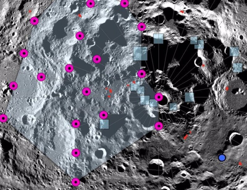 Mapa de los alunizajes en la Luna