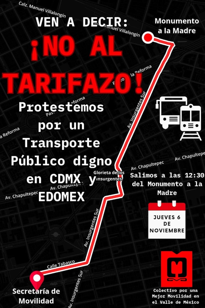 Flyer de la convocatoria contra el tarfazo en CDMX