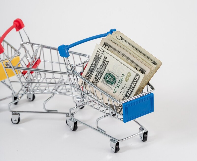 Cesta de la compra con dinero