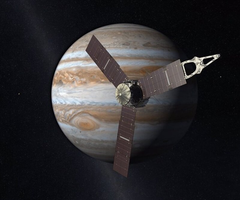 La sonda espacial Juno de la NASA orbita alrededor de Júpiter