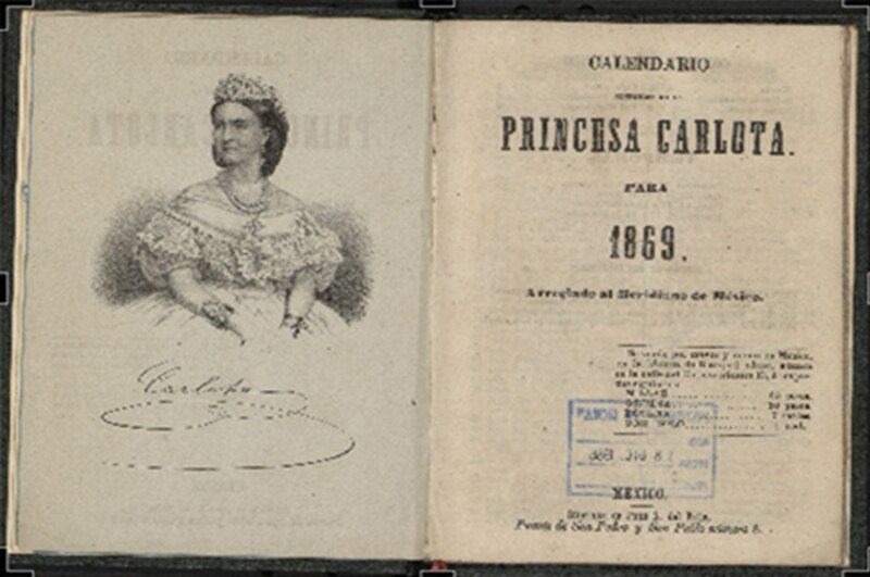 Portada del Calendario para 1869 con la imagen de la Princesa Carlota