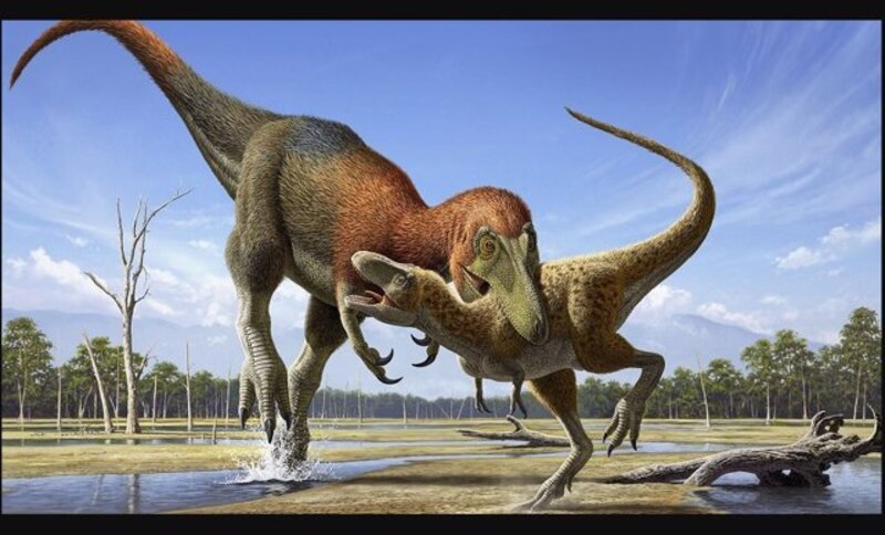 Dinosaurios luchando