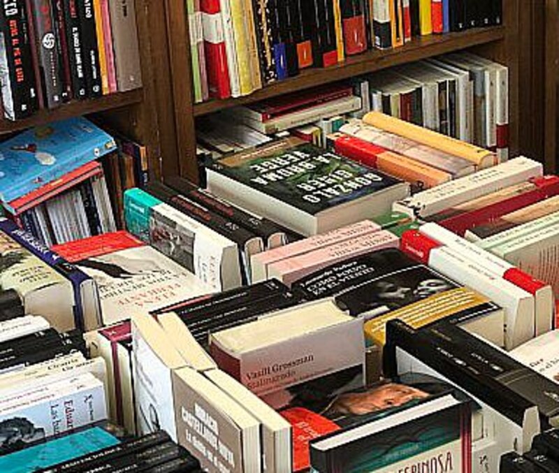 Una imagen de muchos libros en una estantería.