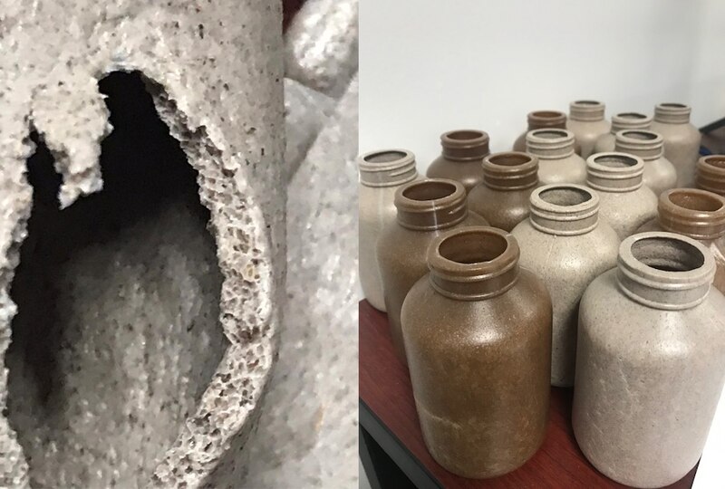 Botellas de plástico hechas con hongos