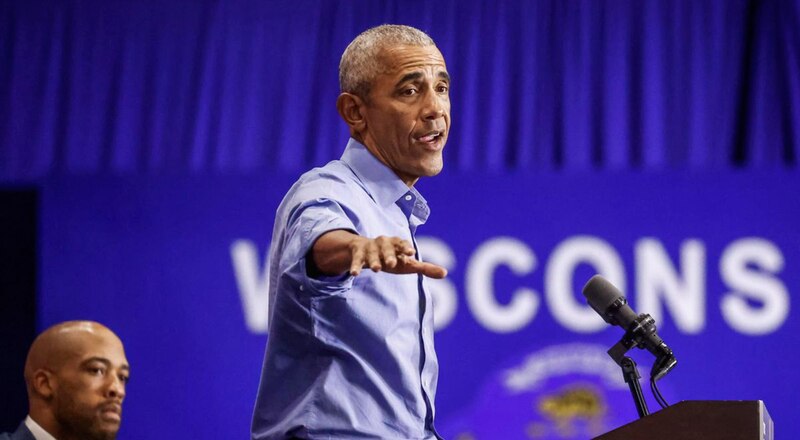 El expresidente Barack Obama pronuncia un discurso en Wisconsin