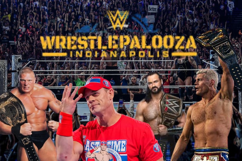 Luchadores de la WWE y al fondo un ring de lucha