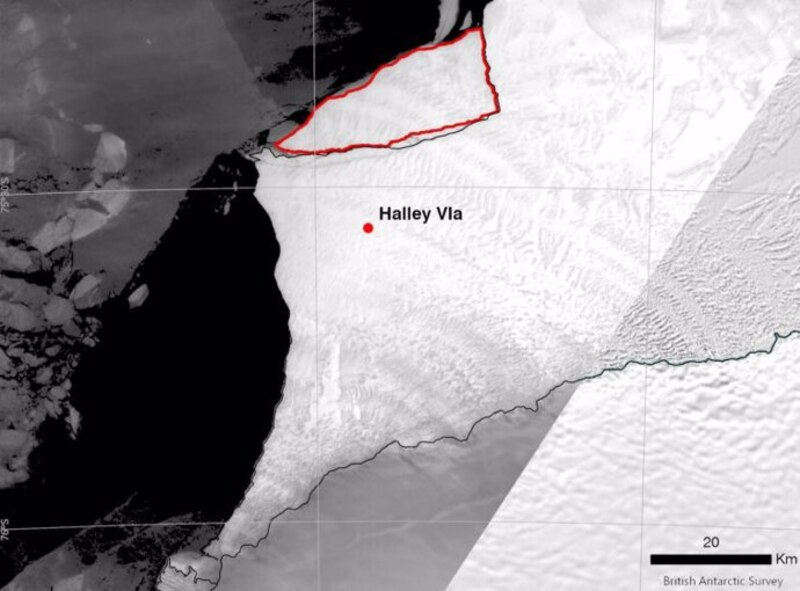 La imagen muestra la ubicación de la base Halley VI en la Antártida.