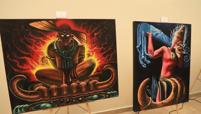 Pintura rupestre de un chamán y un guerrero