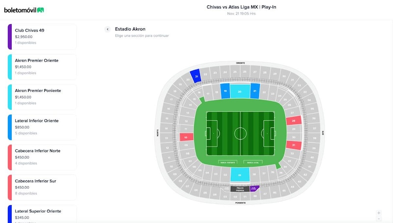 Mapa y precios estadio Akron