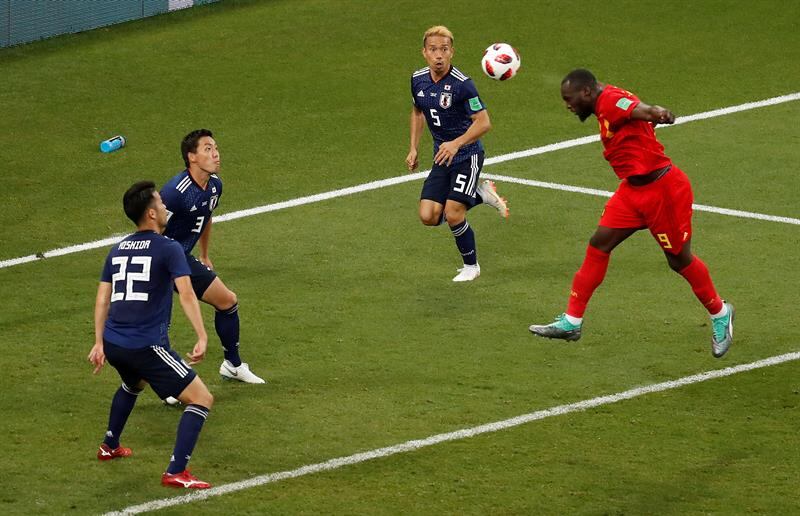 Romelu Lukaku, el delantero de Bélgica, anotó el gol de la victoria ante Japón en el Mundial de Rusia 2018.