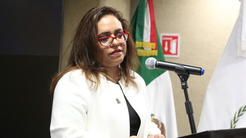 La Secretaria de Gobernación, Olga Sánchez Cordero, durante una conferencia de prensa.