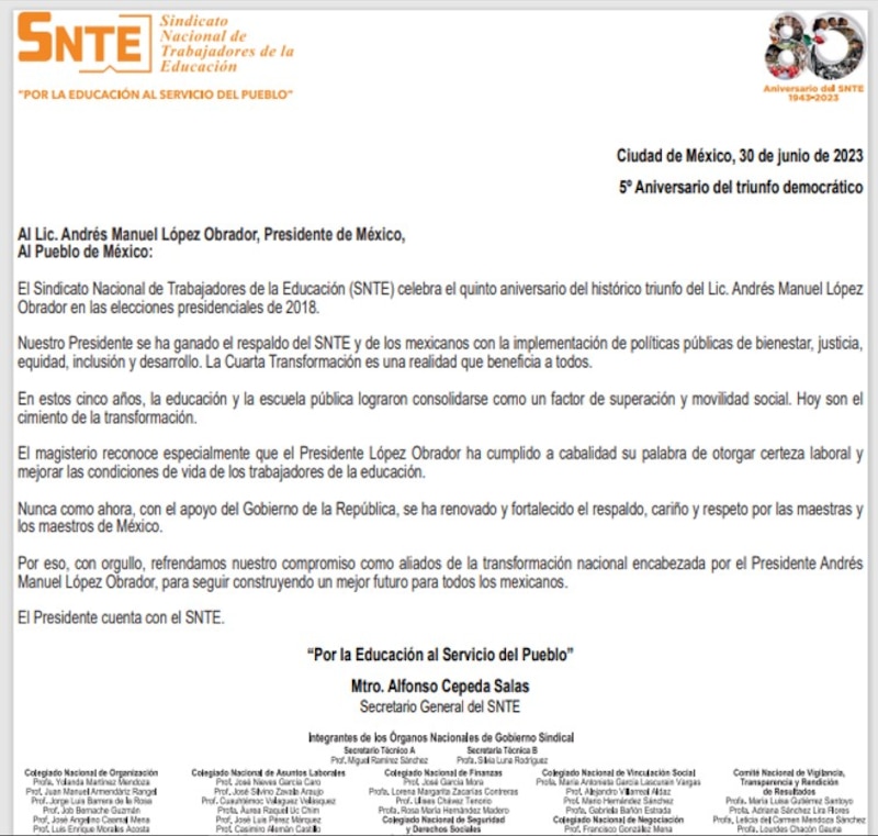 Title: SNTE celebra el 5º aniversario del triunfo democrático de AMLO