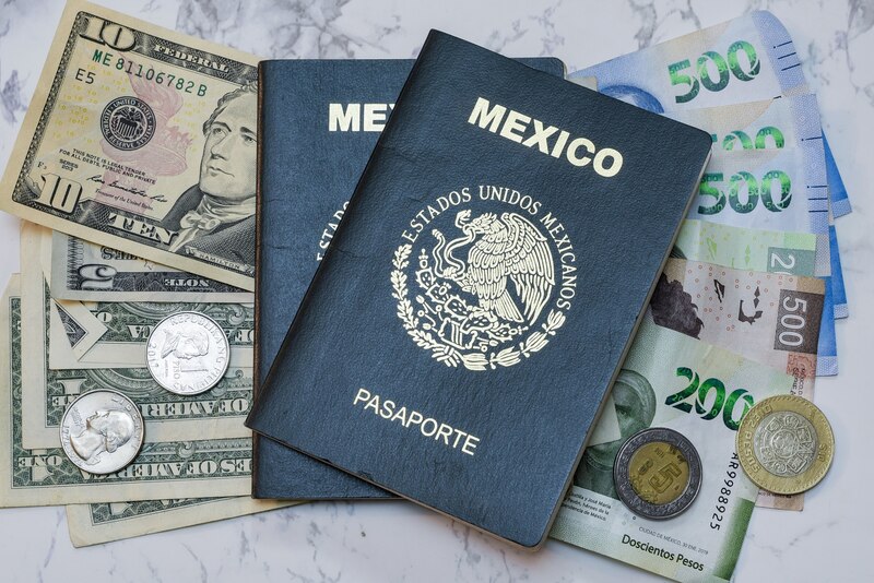 Pasaporte mexicano y dinero en efectivo