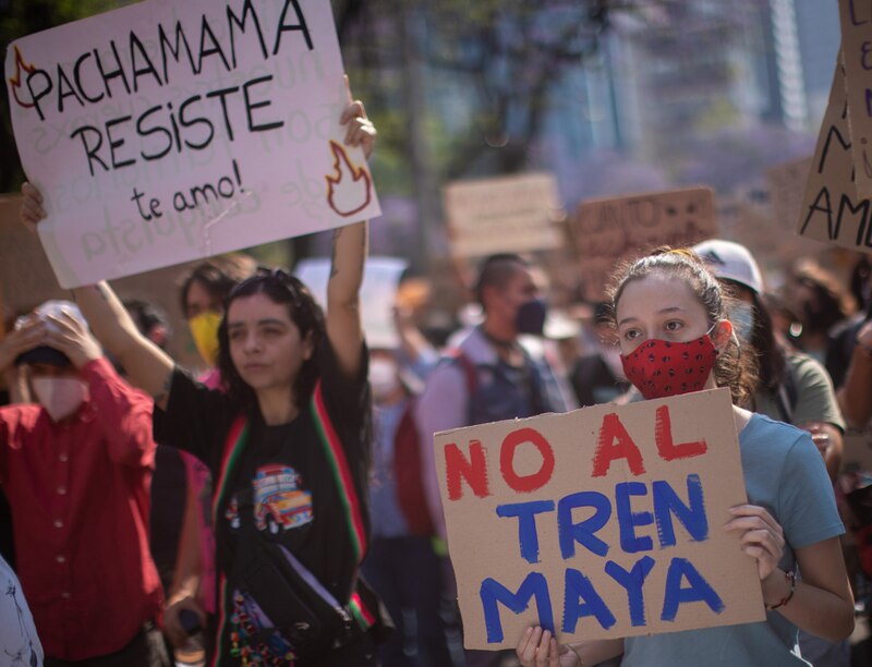 Protesta contra el Tren Maya en México