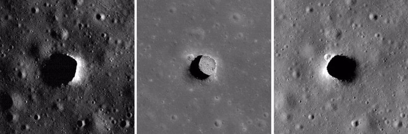 Tres cráteres en la superficie de la Luna