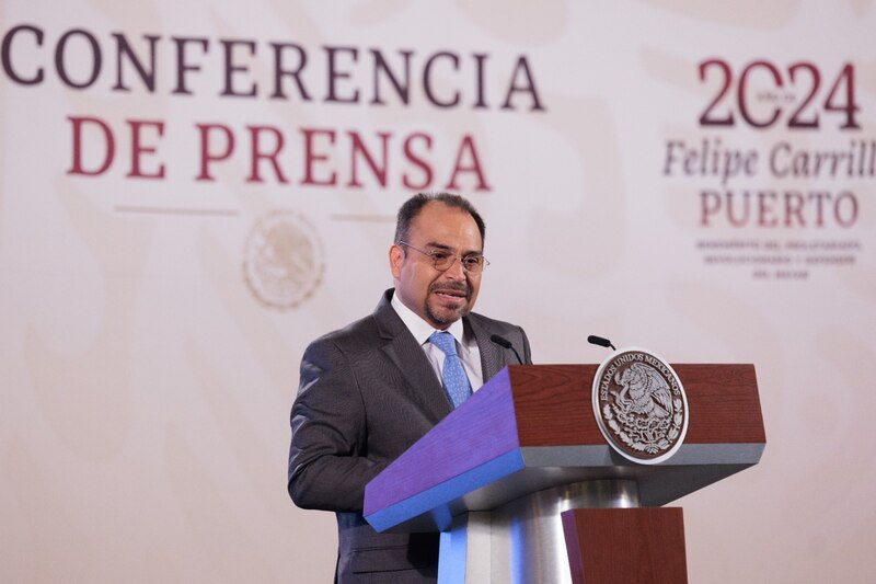 El presidente López Obrador ofrece una conferencia de prensa en Felipe Carrillo Puerto, Quintana Roo.