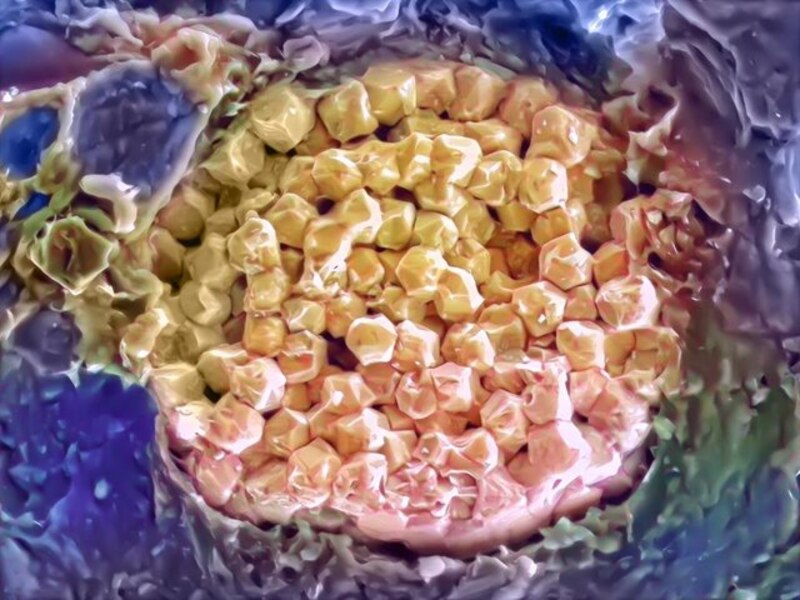 Imagen microscópica de cristales de colesterol