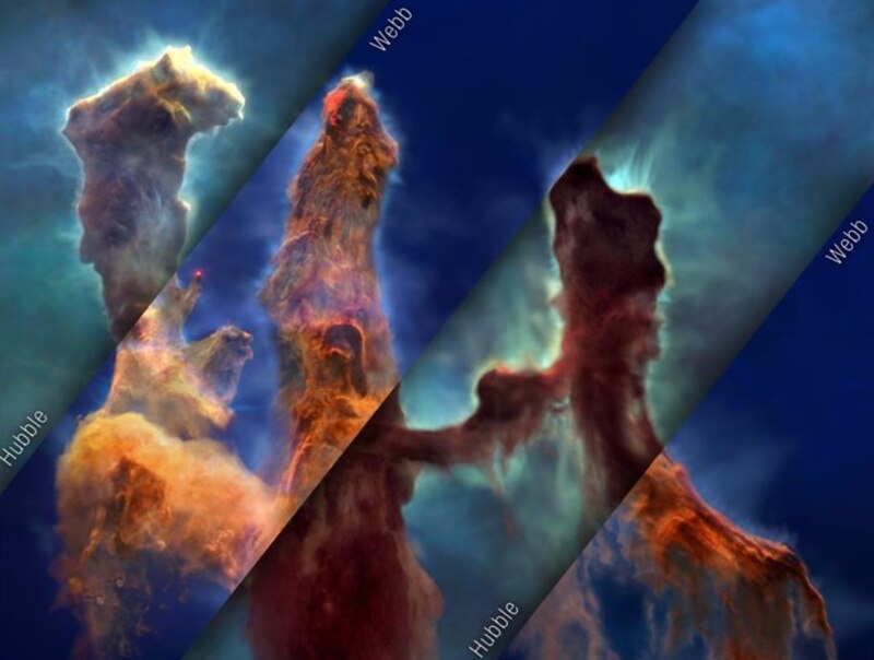 Comparación de imágenes del telescopio espacial Hubble y el telescopio espacial James Webb