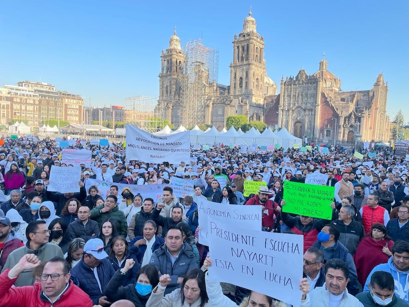 Manifestación en Nayarit contra el gobernador Miguel Ángel Navarro Quintero