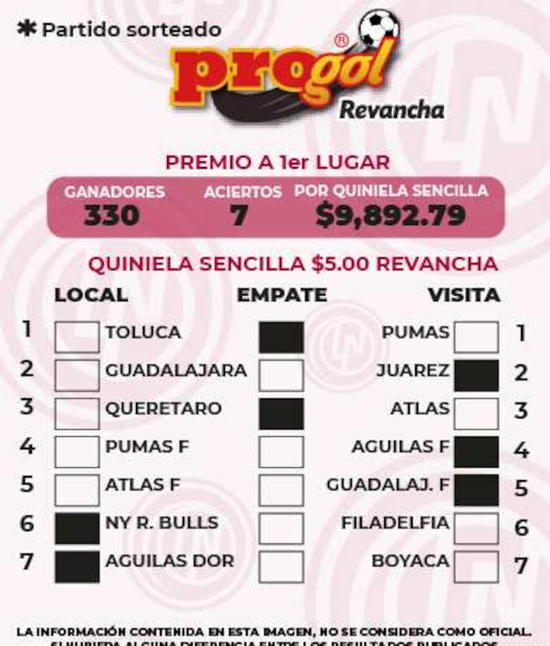 Resultado Progol Revancha 2294