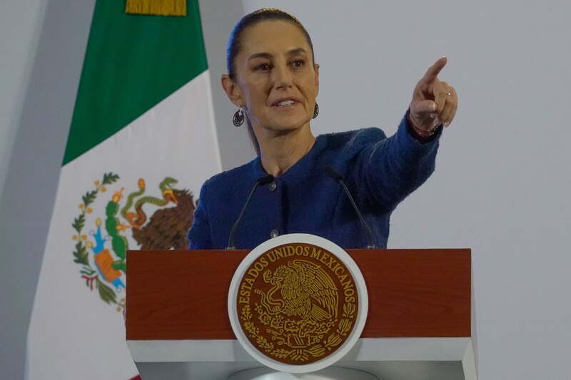 Claudia Sheinbaum, presidenta de México, durante la ronda de preguntas y respuestas de conferencia a medios de comunicación desde Palacio Nacional.