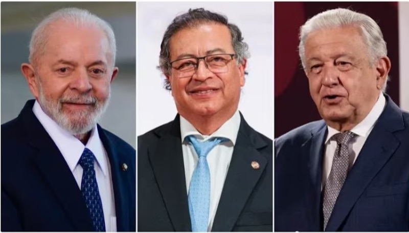 Los expresidentes de Brasil, Lula da Silva, de Bolivia, Evo Morales, y de Uruguay, José Mujica.