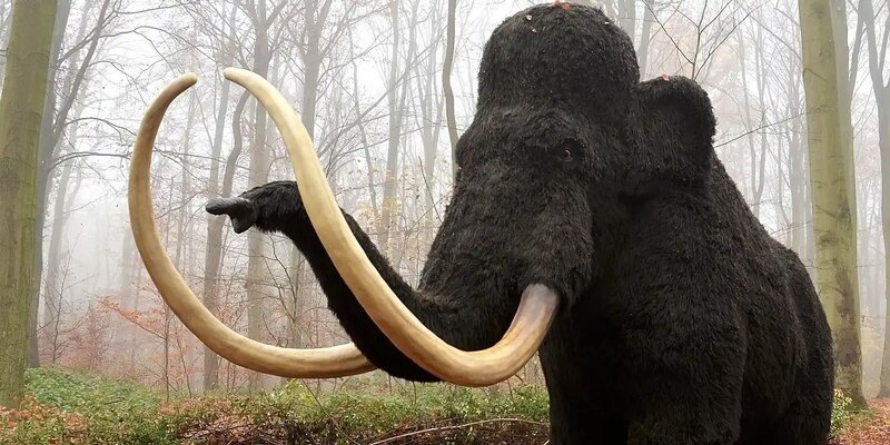 Un mamut lanudo en un bosque