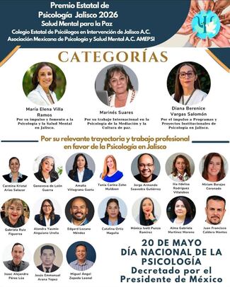 Entregarán el Premio Estatal de Psicología a 17 profesionales de la Salud Mental