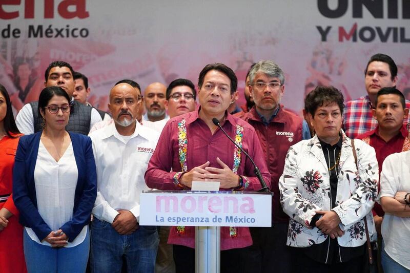 Mario Delgado, líder de Morena, en conferencia de prensa.