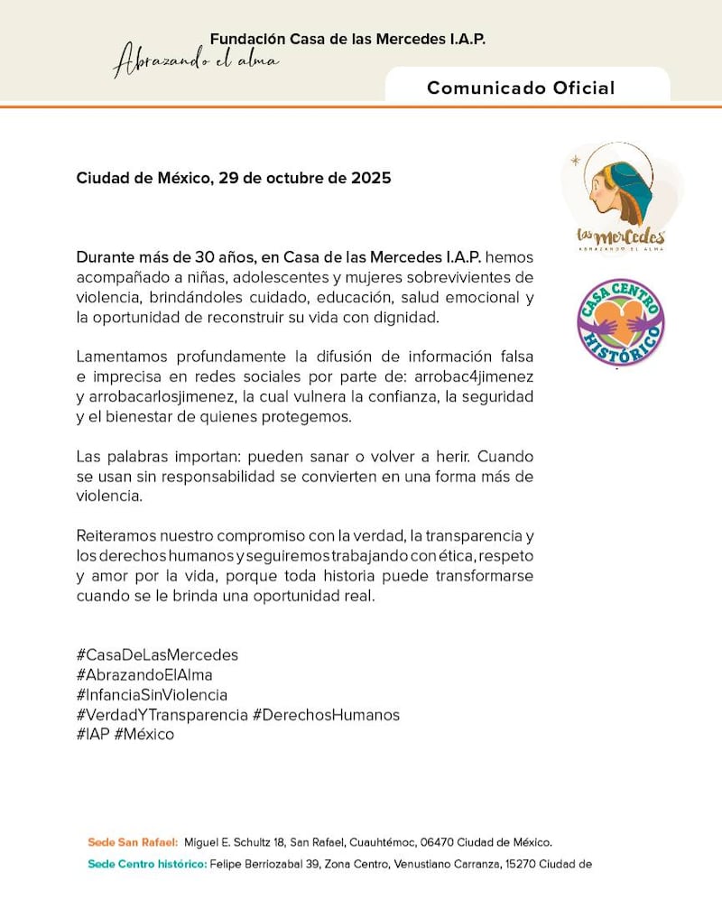 Comunicado Casa de las Mercedes