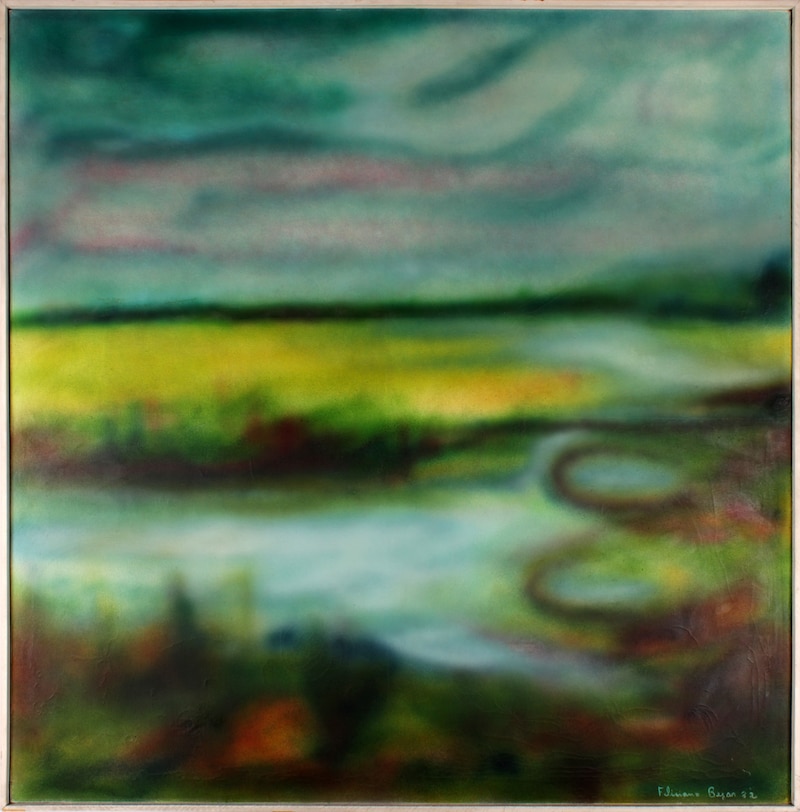 "Campo verde con río"
