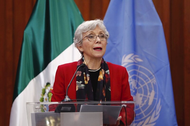 La Embajadora de México ante la ONU, Socorro Flores Liera, durante su discurso en la Asamblea General de la ONU.