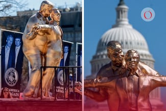 Ponen estatua de Trump y Epstein con pose de “Titanic” cerca del Capitolio; ¿quién lo colocó y qué significa?  