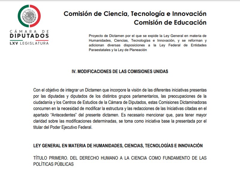 Ley General en Materia de Humanidades, Ciencias, Tecnologías e Innovación