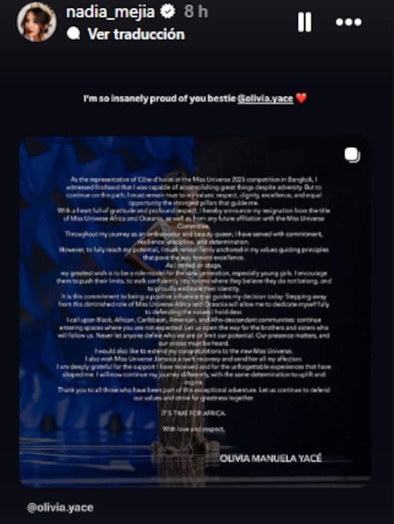 Historia de Nadia Mejía-Webb vía Instagram