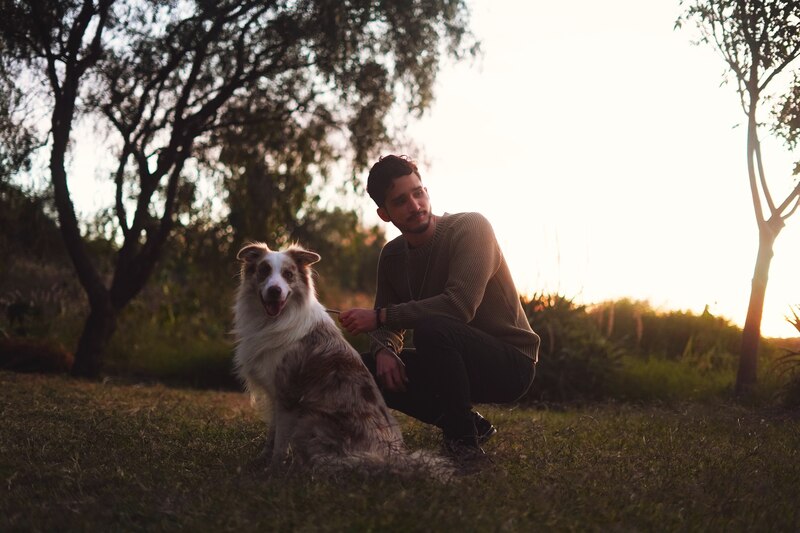 Joven con perro border collie