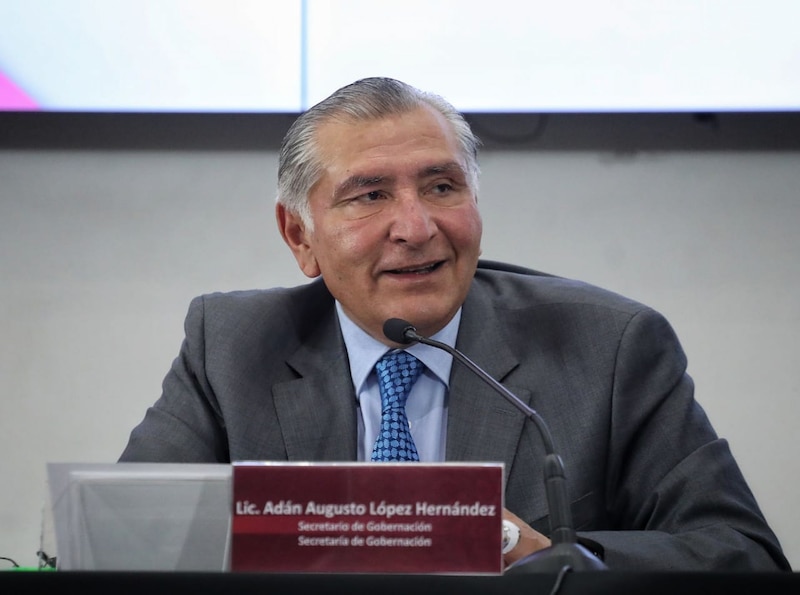 El Secretario de Gobernación, Adán Augusto López Hernández, durante una conferencia de prensa.