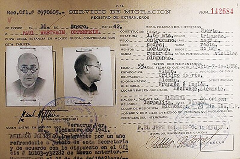 Tarjeta de registro de extranjero en México de Paul Westheim