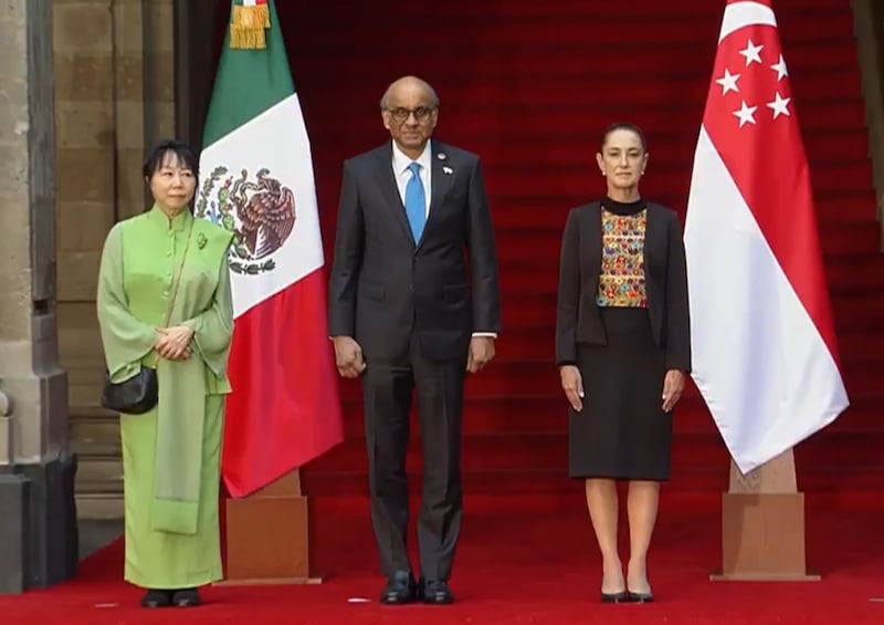 Claudia Sheinbaum dio este lunes la bienvenida oficial al presidente de Singapur, Tharman Shanmugaratnam