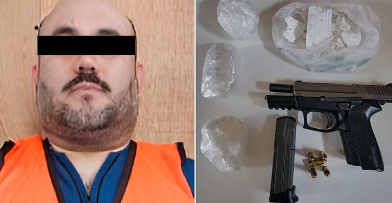 Joel Medina Miyazaki, alias "La Morsa", detenido junto a un arma, cartuchos y droga incautada por las autoridades